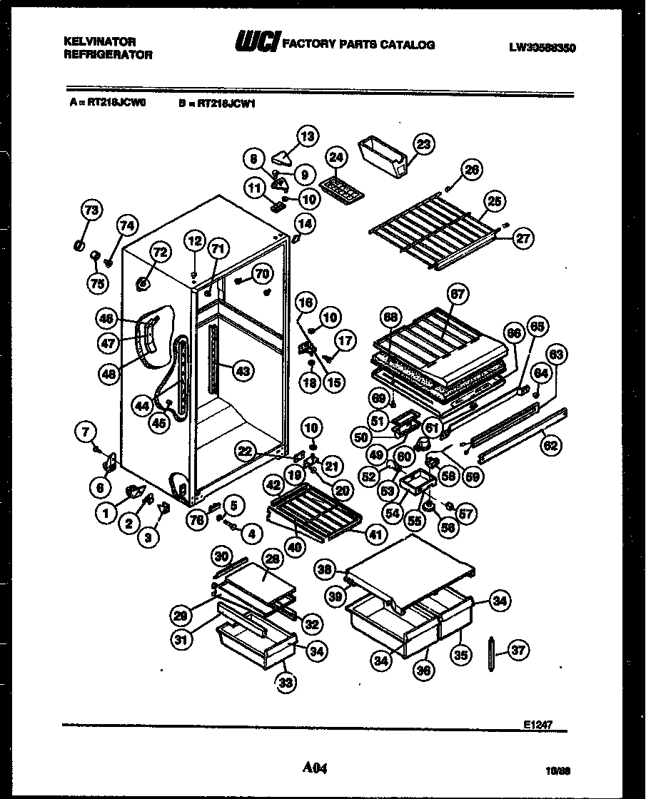 White-Westinghouse RT218JCD1 cabinet parts diagram