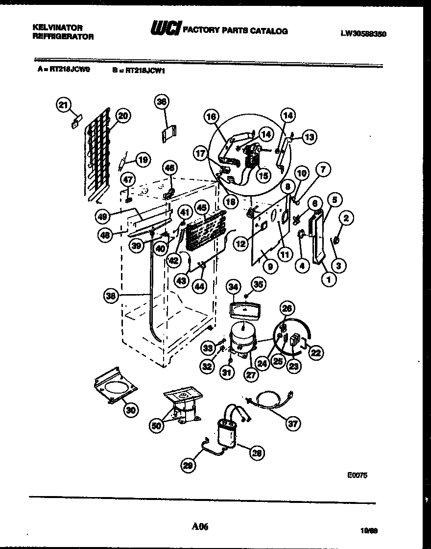 White-Westinghouse RT218JCD1 system and automatic defrost parts diagram