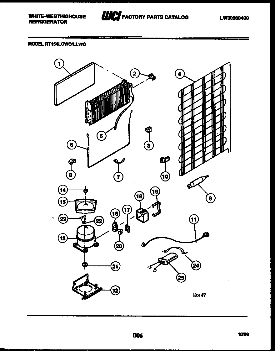 White-Westinghouse RA186GCV5 system and automatic defrost parts diagram