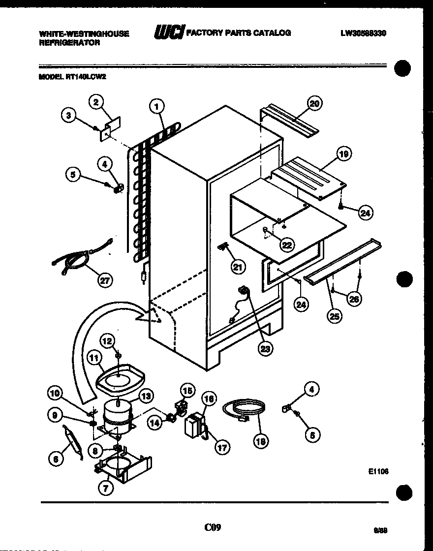 White-Westinghouse RT163LLD1 system and automatic defrost parts diagram
