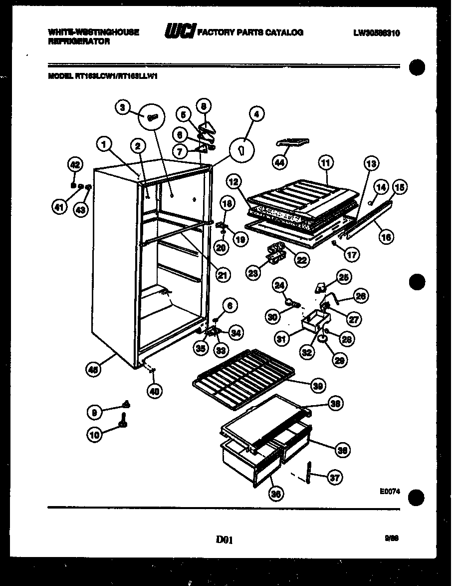White-Westinghouse RT164LCH0 cabinet parts diagram