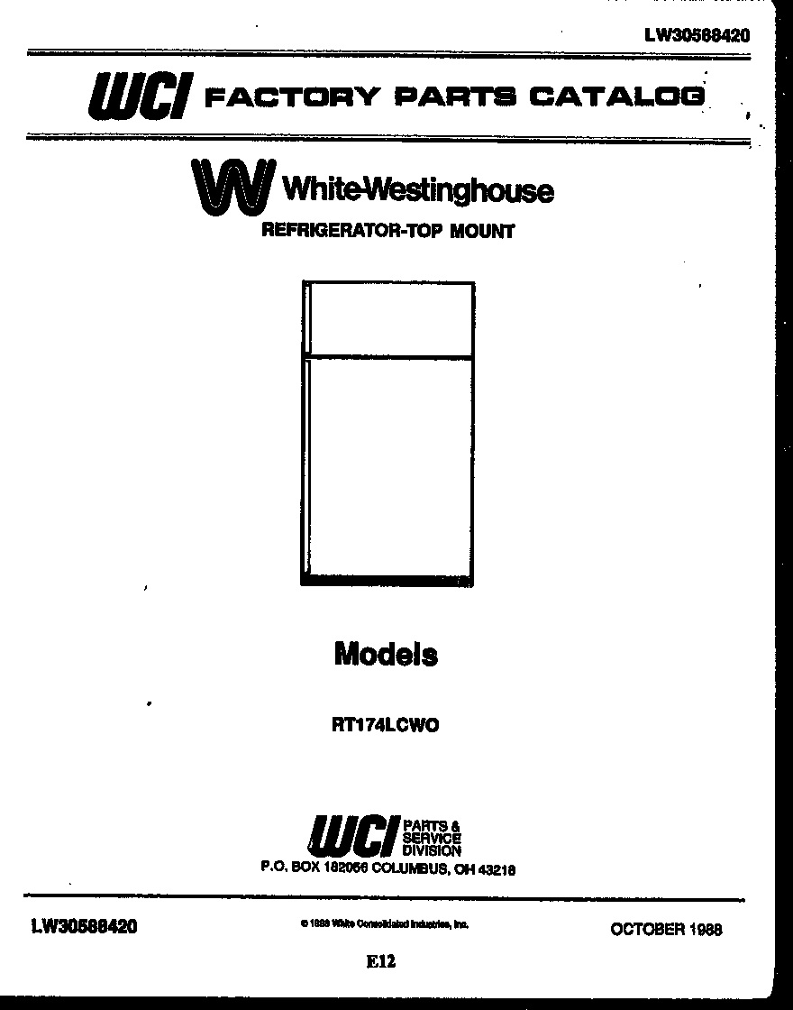 White-Westinghouse RT216JCW3 cover page diagram