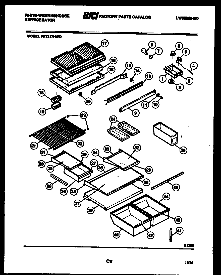 White-Westinghouse PRT217HV0 shelves and supports diagram