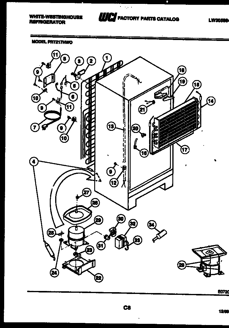 White-Westinghouse PRT217HV0 system and automatic defrost parts diagram