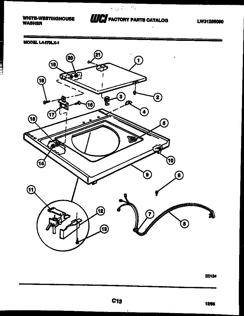 White-Westinghouse LA470LXW1 top and miscellaneous parts diagram