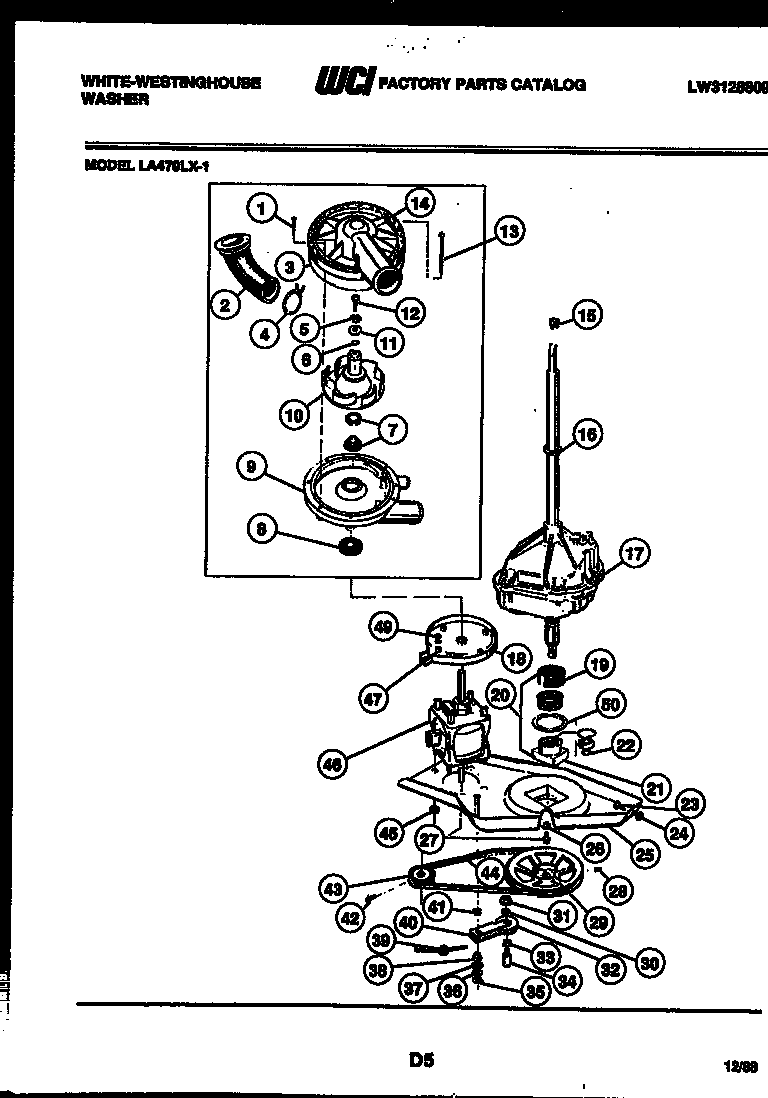 White-Westinghouse LA470LXW1 motor, transmission and drive parts diagram