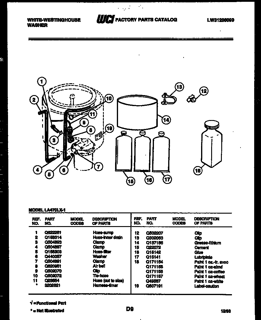 White-Westinghouse LA470LXW1 washer and miscellaneous parts diagram