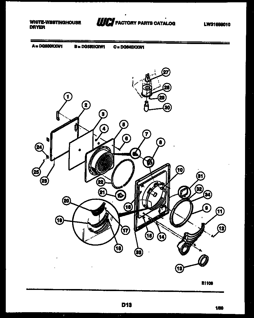White-Westinghouse DG640KXD1 door parts diagram