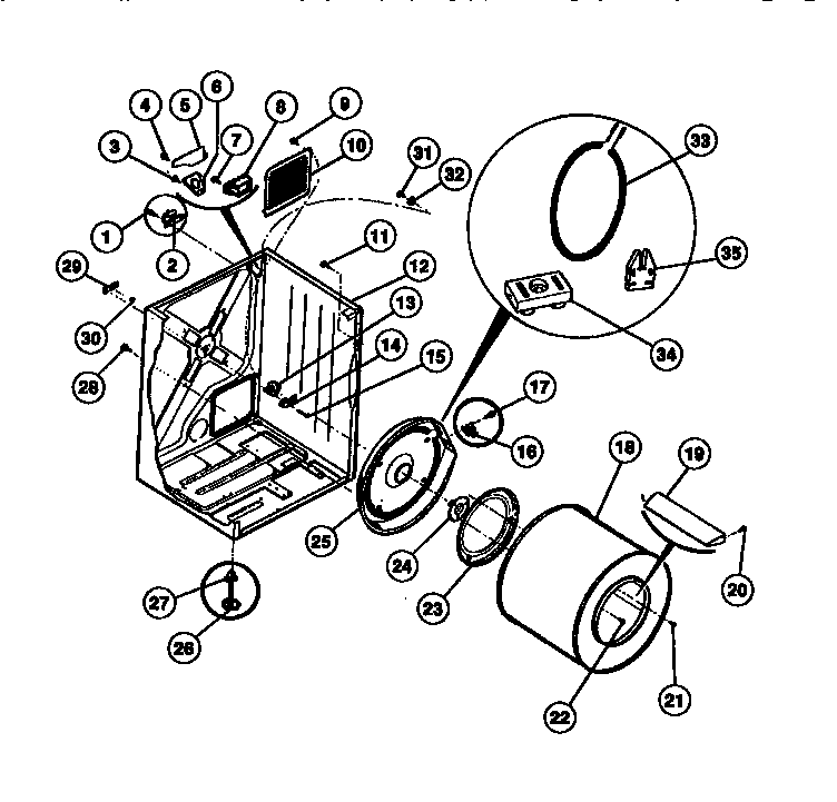 White-Westinghouse DE500KDH1 cabinet and component parts diagram