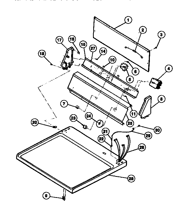 White-Westinghouse DE500KDH1 console and control parts diagram