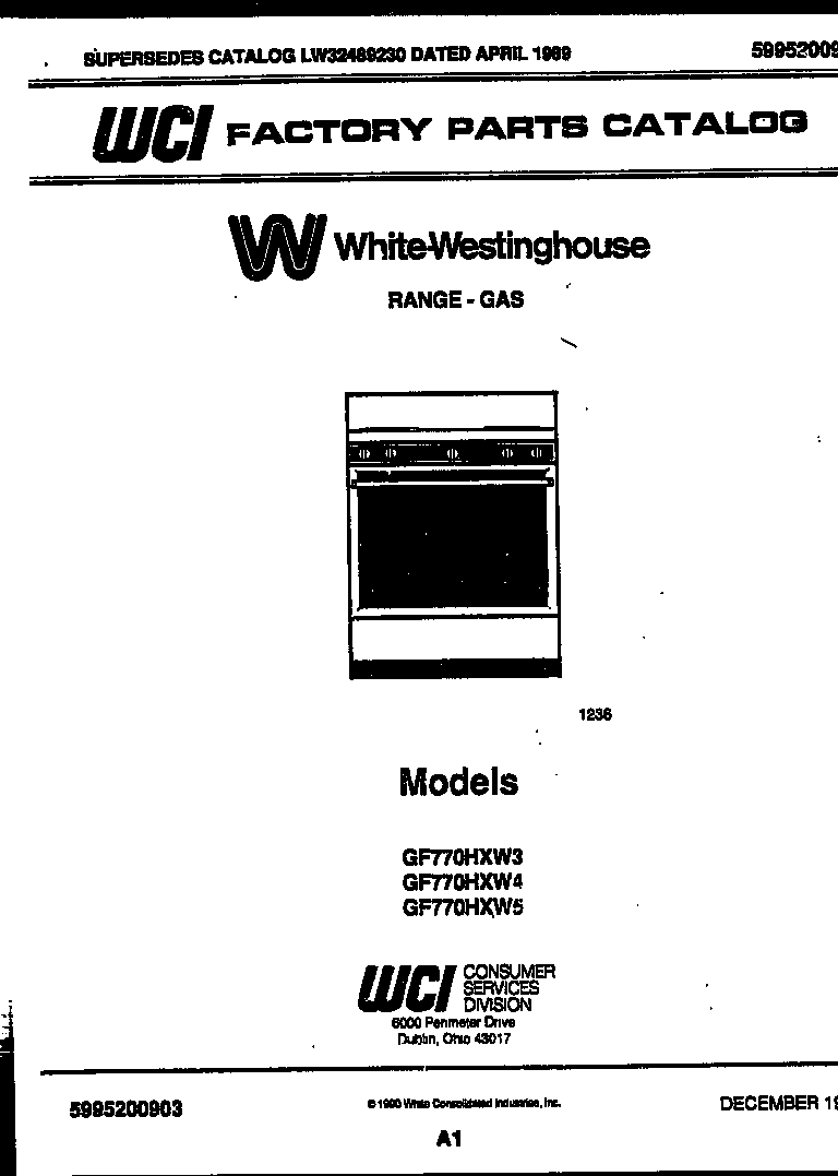 White-Westinghouse GF770HXW3 cover page diagram