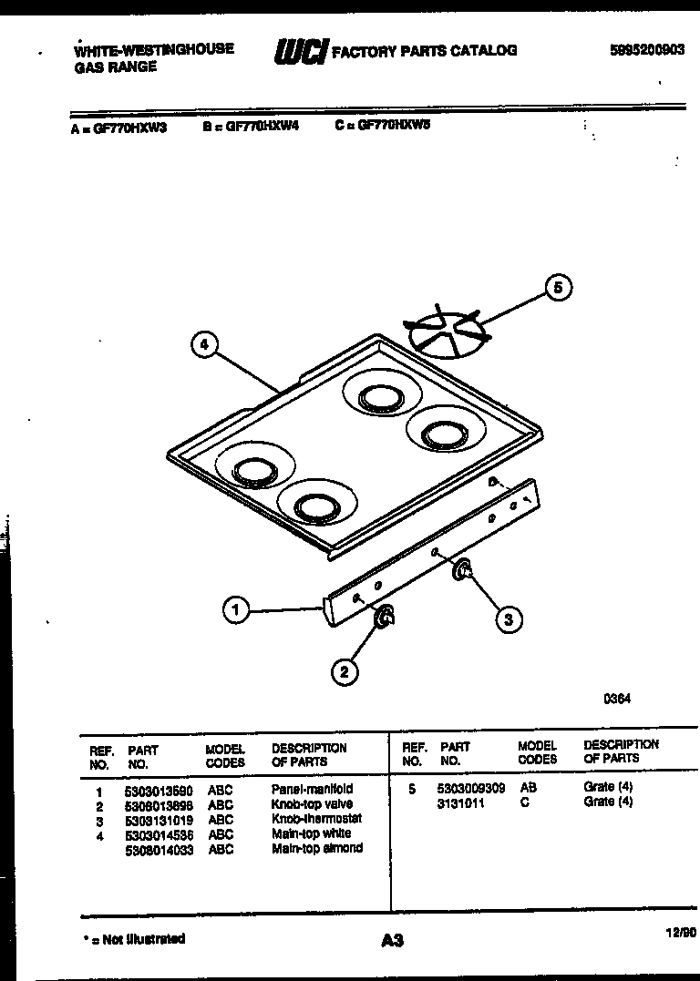 White-Westinghouse GF770HXW3 cooktop parts diagram