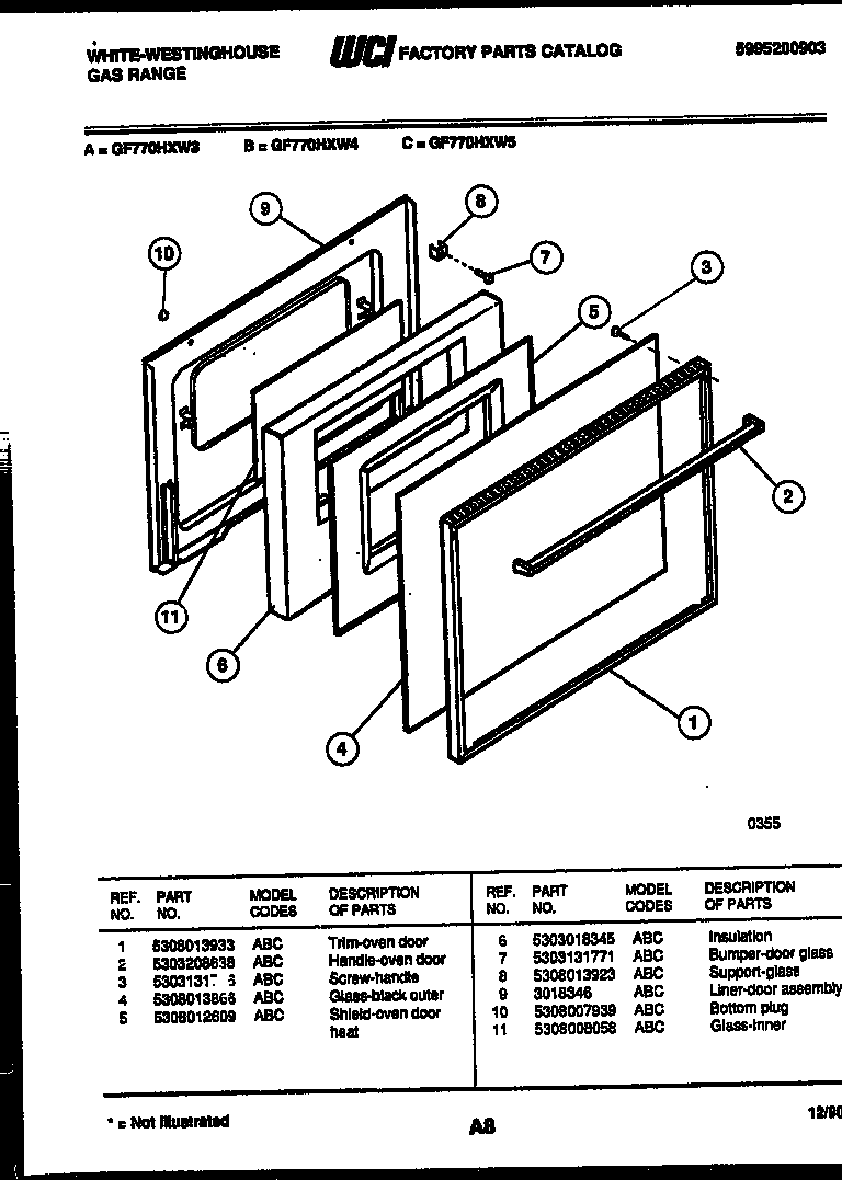 White-Westinghouse GF770HXW3 door parts diagram