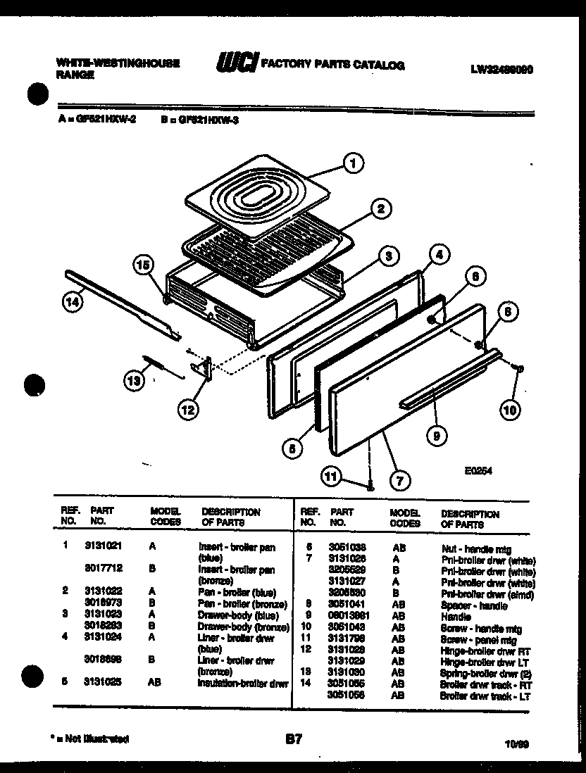 White-Westinghouse GF521HXW3 broiler drawer parts diagram