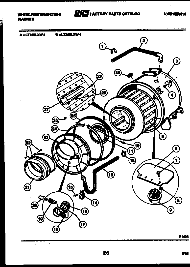 White-Westinghouse LT250LXH1 tub and component parts diagram