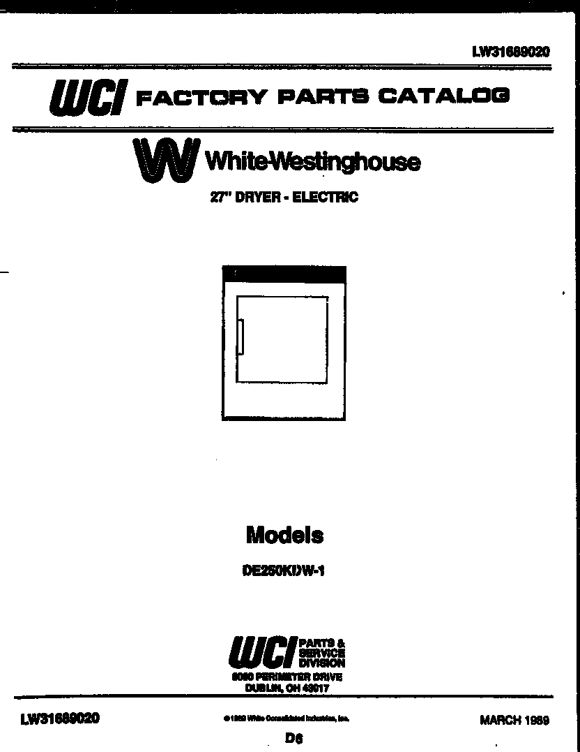 White-Westinghouse DE250KDH1 null diagram