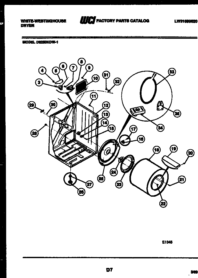 White-Westinghouse DE250KDH1 cabinet and component parts diagram