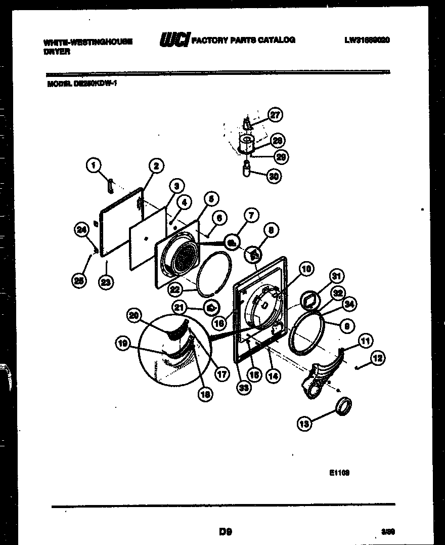 White-Westinghouse DE250KDH1 door parts diagram