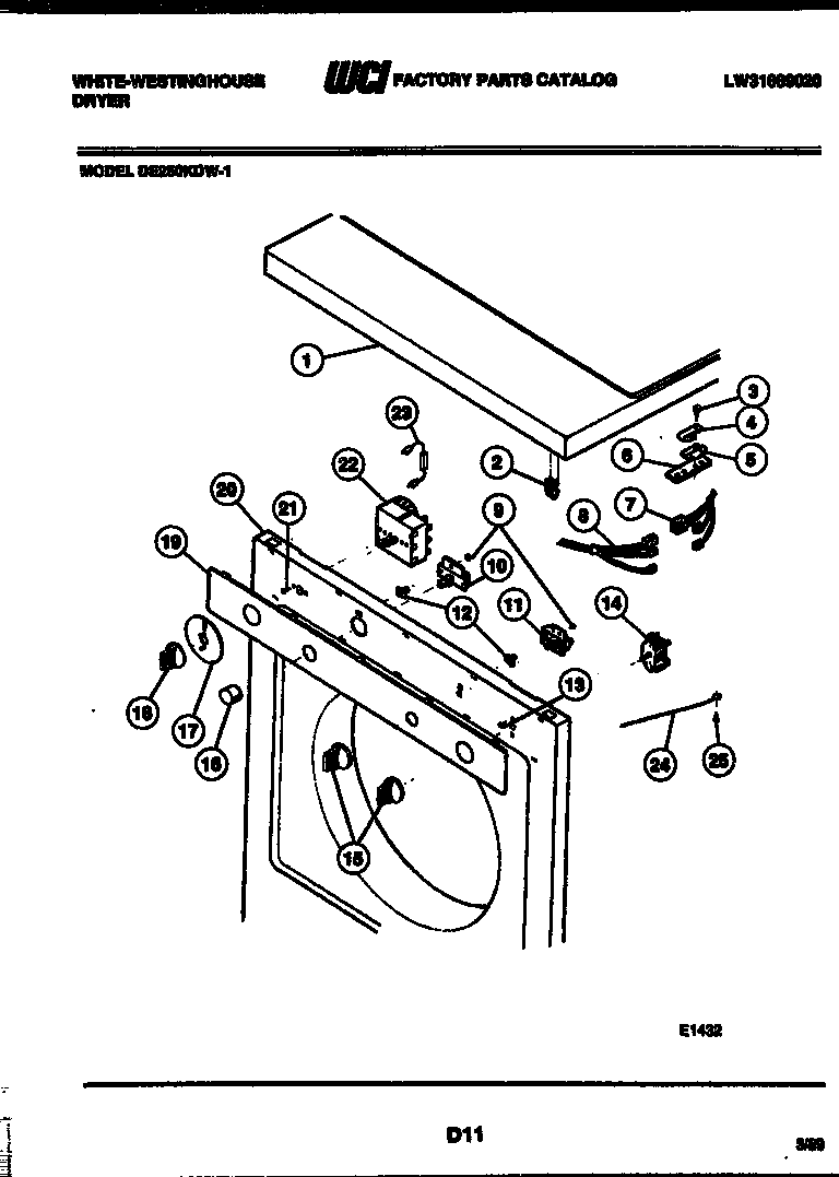 White-Westinghouse DE250KDH1 door and installation parts diagram