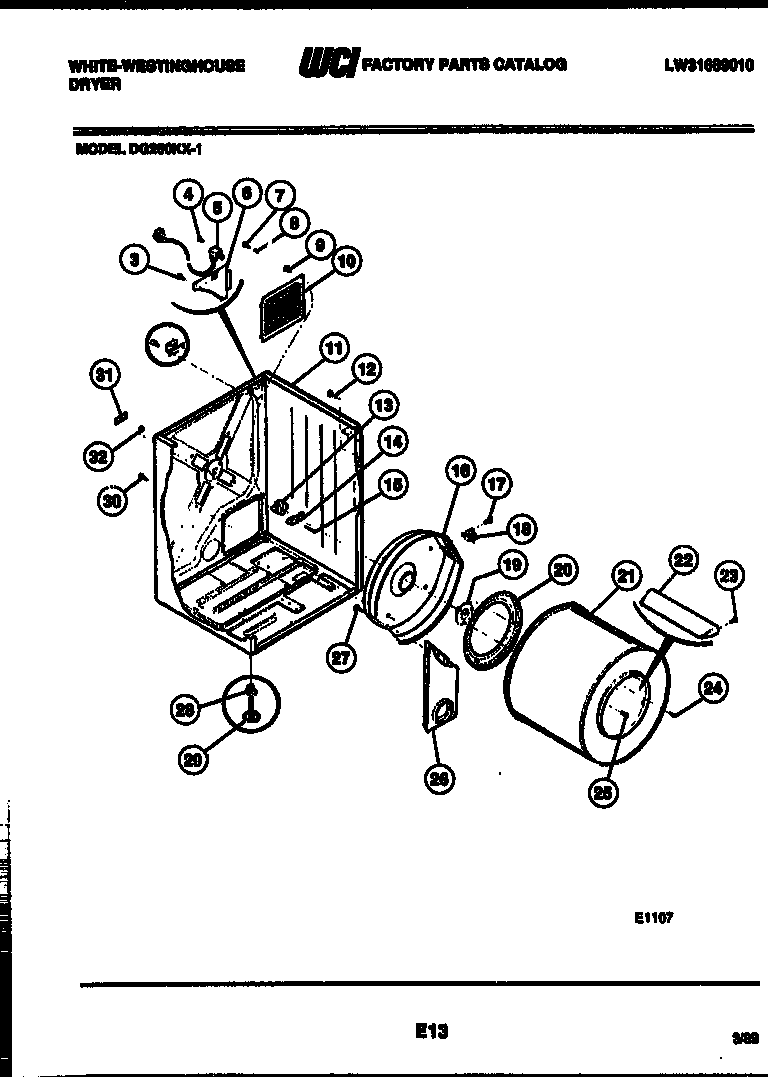 White-Westinghouse DG250KXW1 cabinet and component parts diagram