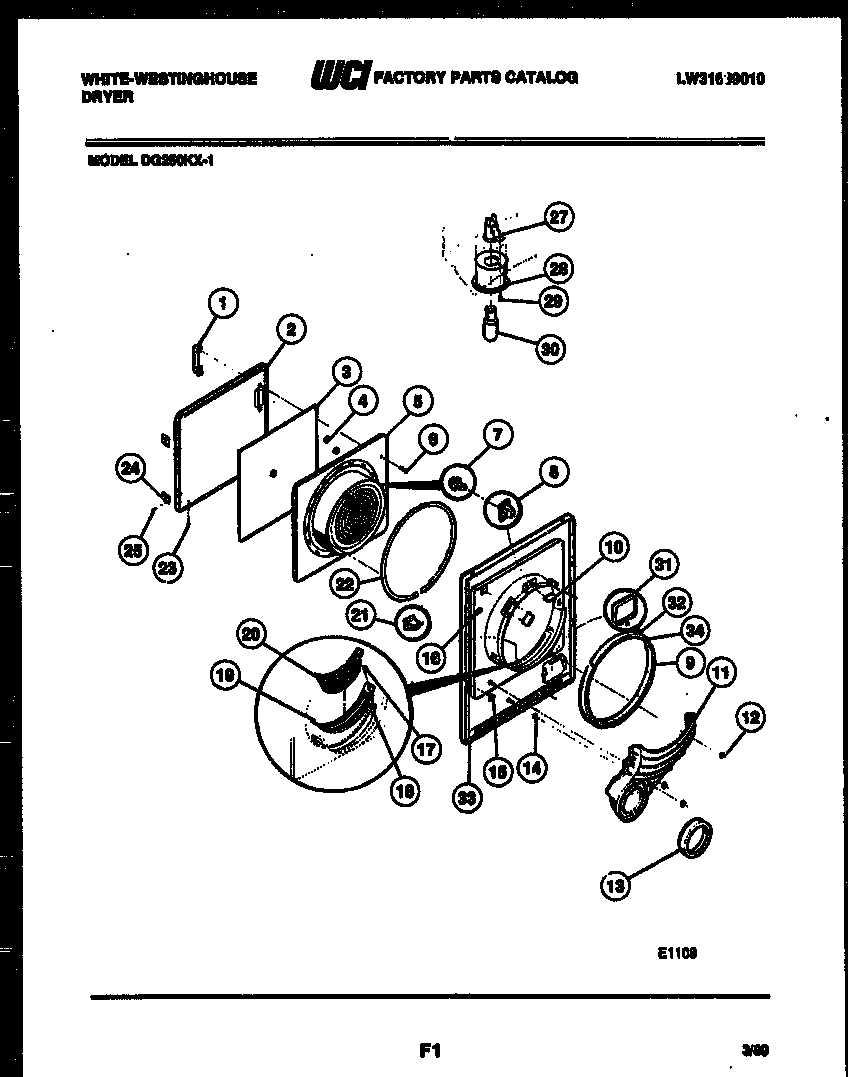 White-Westinghouse DG250KXW1 door parts diagram