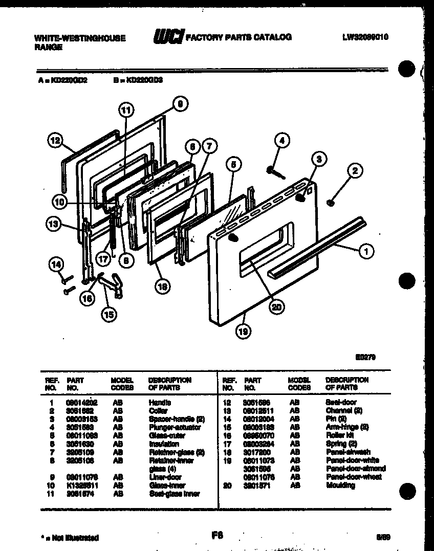 White-Westinghouse KD220GDW3 door parts diagram