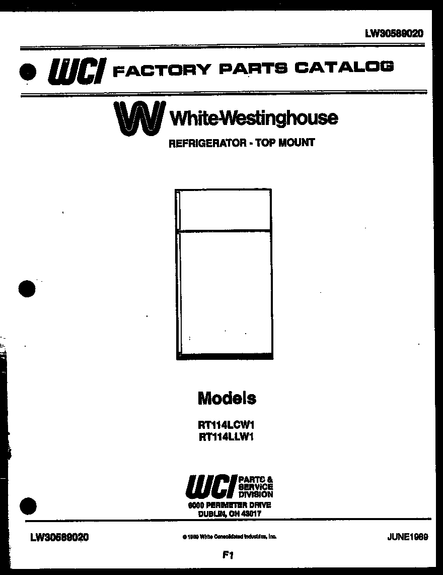 White-Westinghouse RT114LLD1 cover page diagram