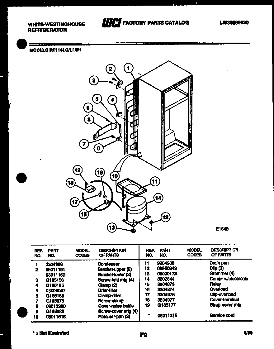 White-Westinghouse RT114LLD1 system and automatic defrost parts diagram