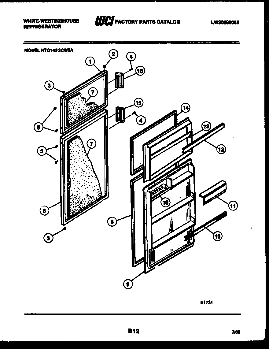 White-Westinghouse RTG143GCH2A door parts diagram