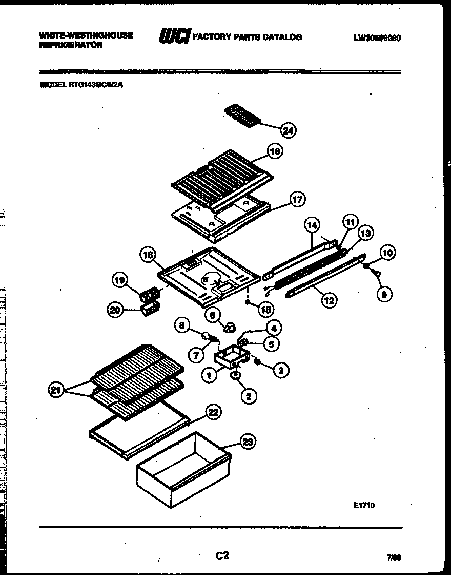 White-Westinghouse RTG143GCH2A shelves and supports diagram