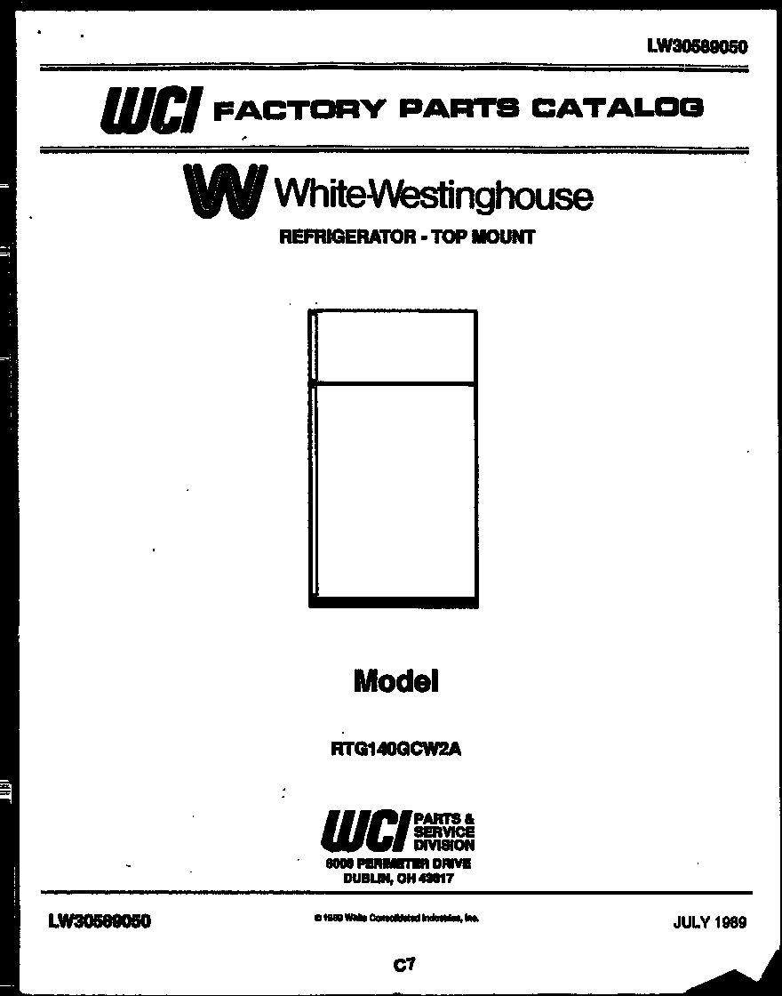White-Westinghouse RTG140GCV2A cover page diagram