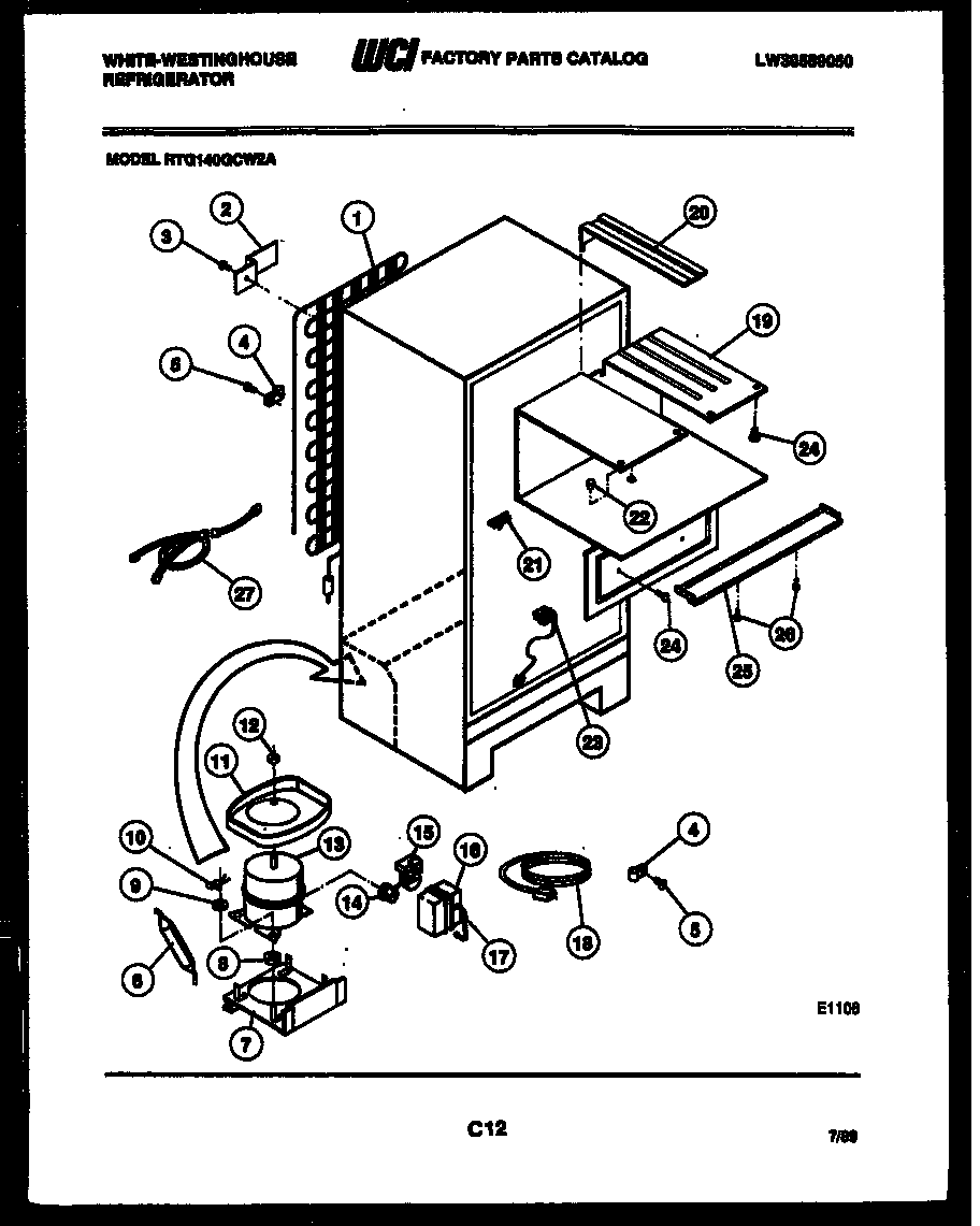 White-Westinghouse RTG140GCV2A system and automatic defrost parts diagram