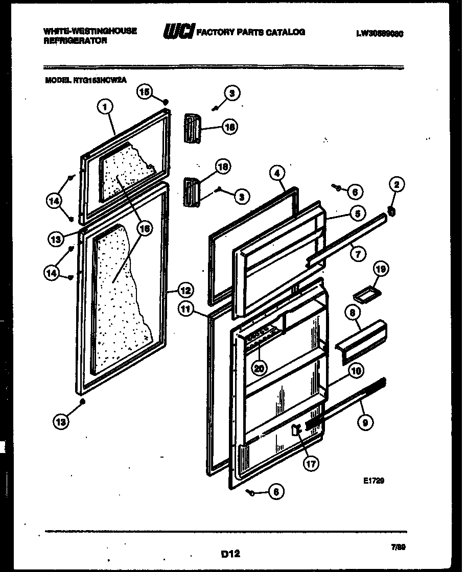 White-Westinghouse RTG153HCF2A door parts diagram