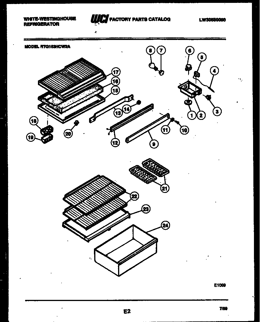 White-Westinghouse RTG153HCF2A shelves and supports diagram