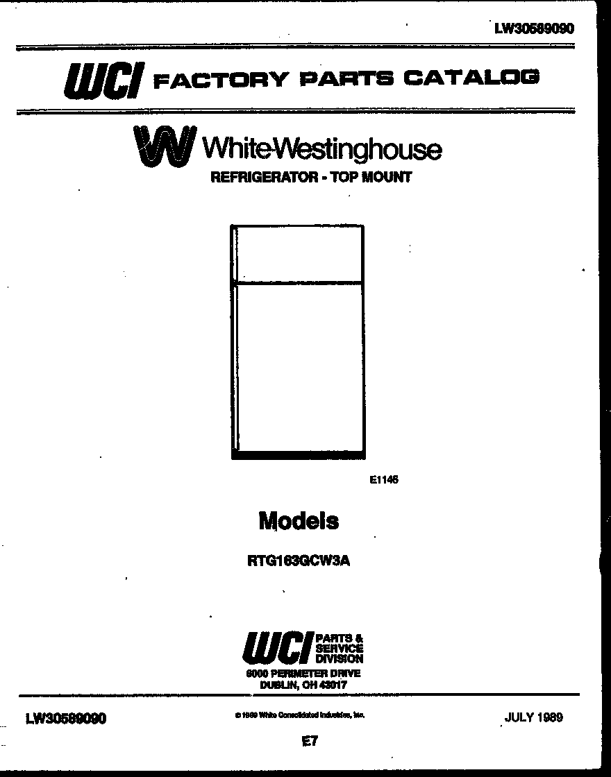 White-Westinghouse RTG163GCW3A cover page diagram