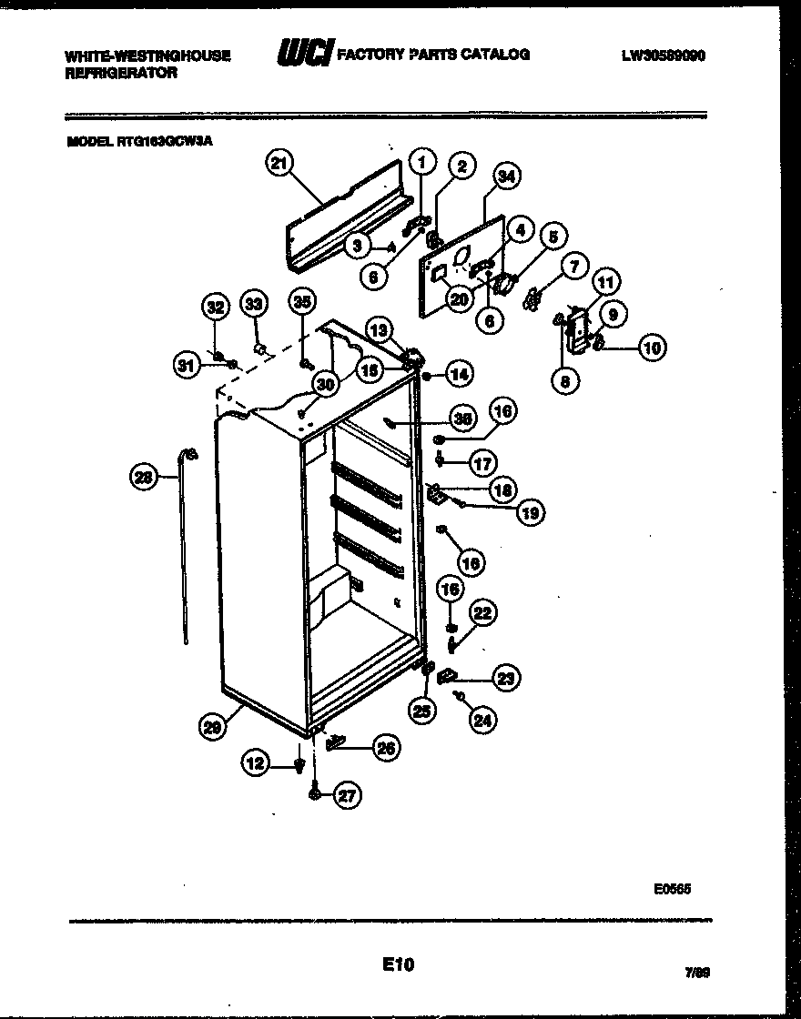 White-Westinghouse RTG163GCW3A cabinet parts diagram