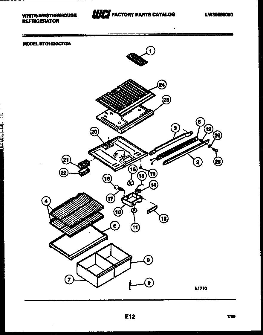 White-Westinghouse RTG163GCW3A shelves and supports diagram