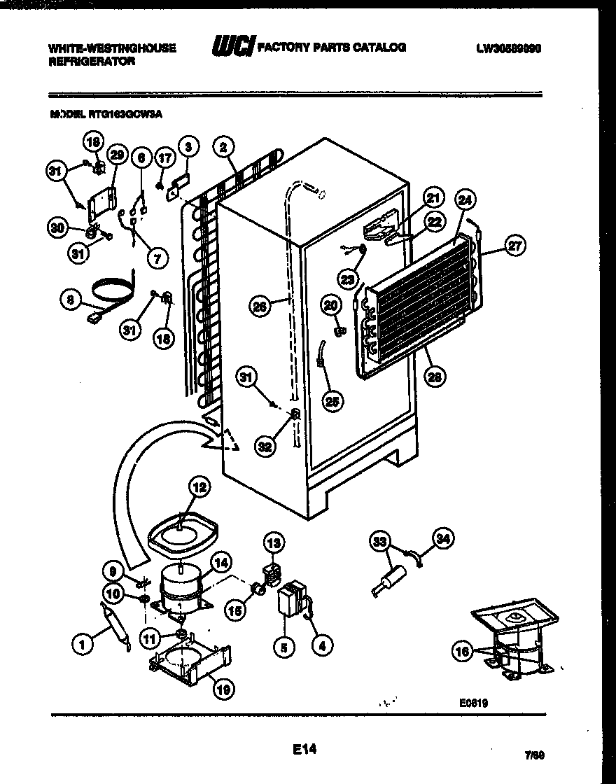 White-Westinghouse RTG163GCW3A system and automatic defrost parts diagram