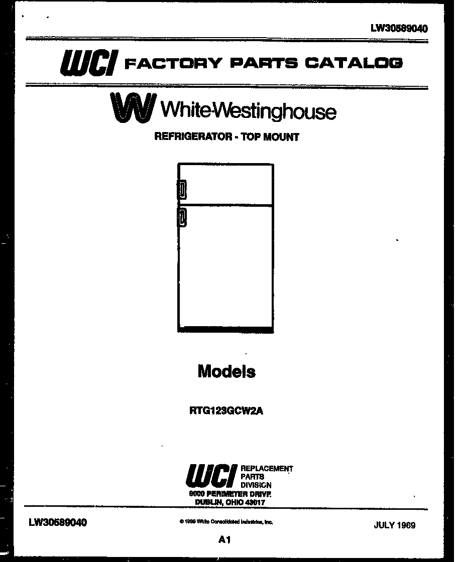 White-Westinghouse RTG123GCD2A cover page diagram