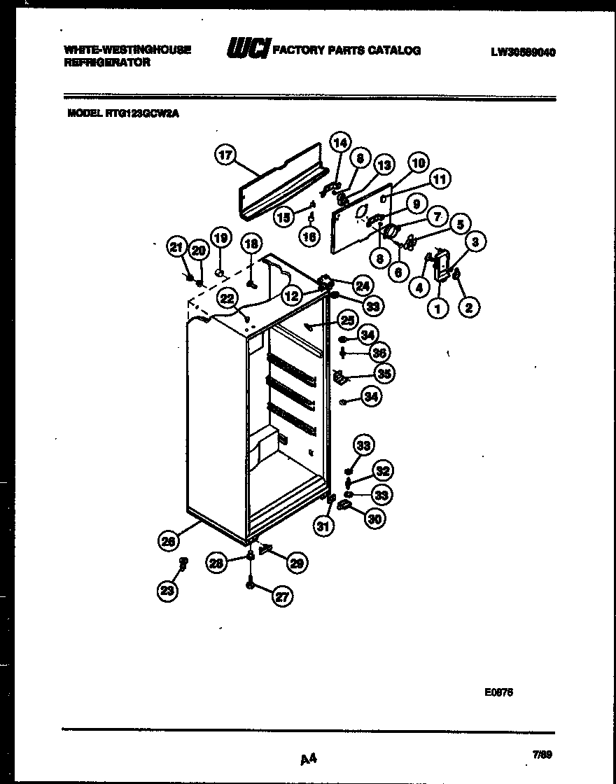 White-Westinghouse RTG123GCD2A cabinet parts diagram