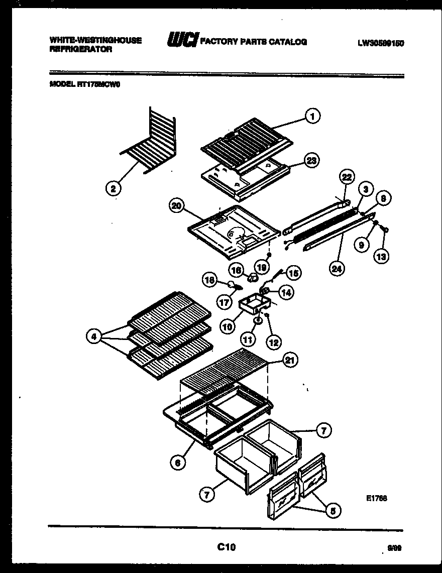 White-Westinghouse RT175MCV0 shelves and supports diagram