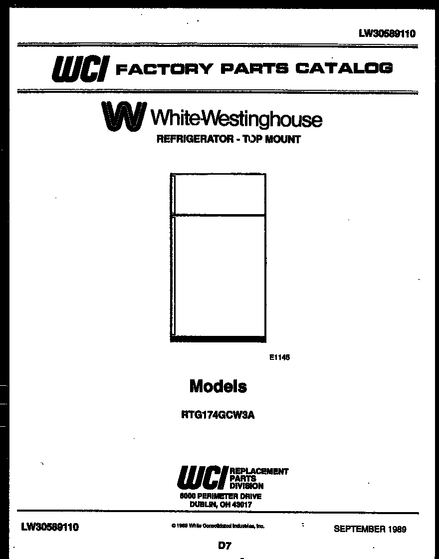 White-Westinghouse RTG174GCV3A cover page diagram