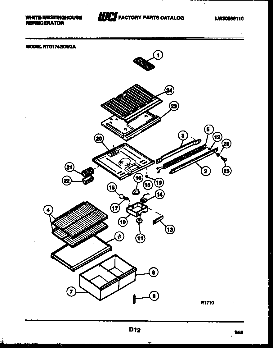 White-Westinghouse RTG174GCV3A shelves and supports diagram