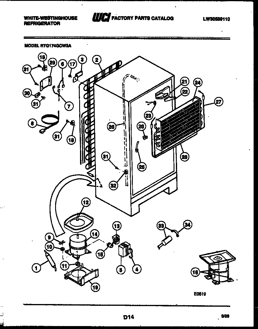 White-Westinghouse RTG174GCV3A system and automatic defrost parts diagram