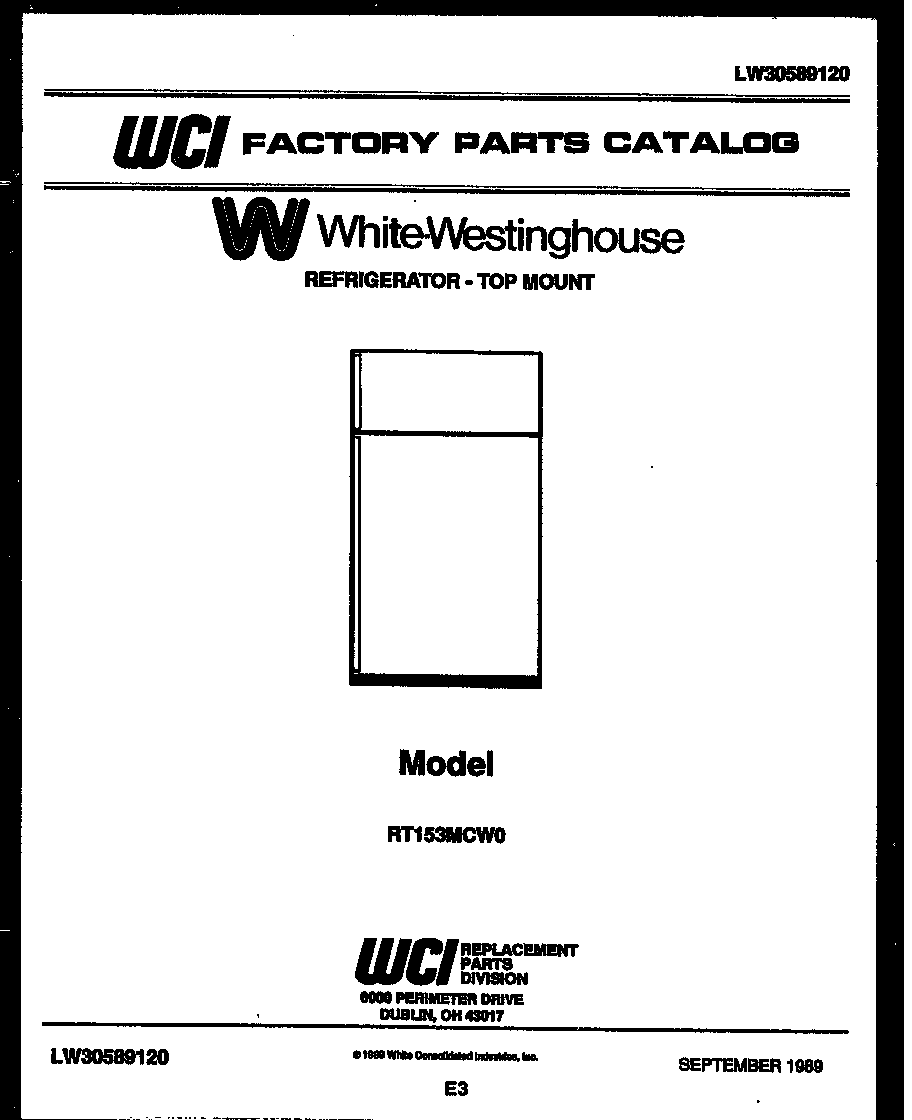 White-Westinghouse RT153MCH0 cover page diagram