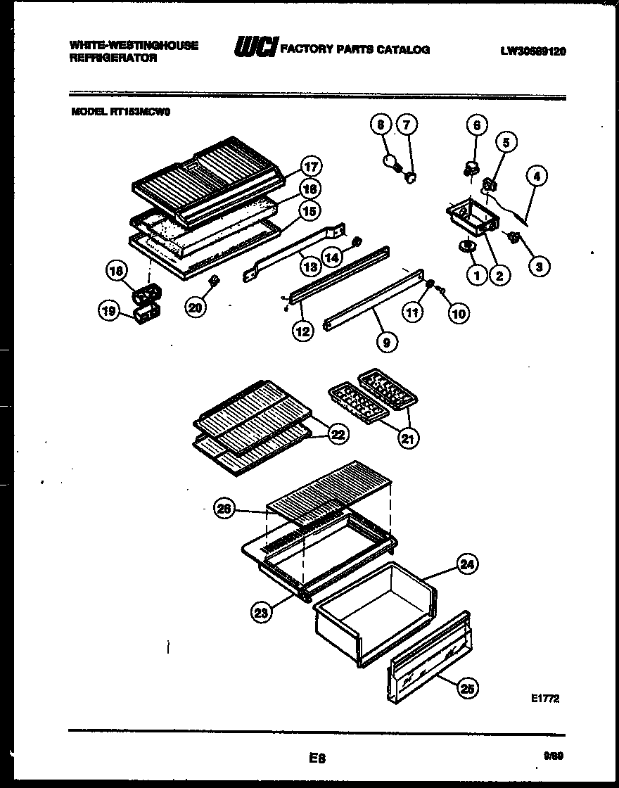 White-Westinghouse RT153MCH0 shelves and supports diagram