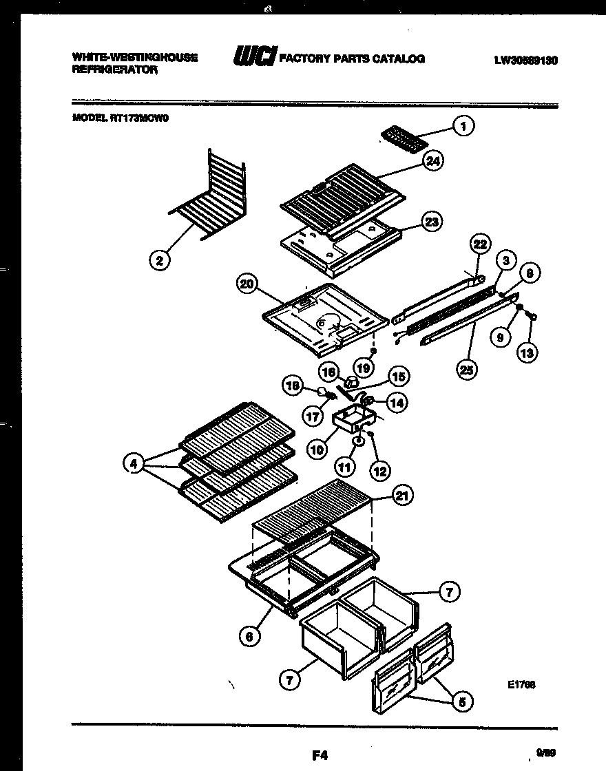 White-Westinghouse RT173MCD0 shelves and supports diagram