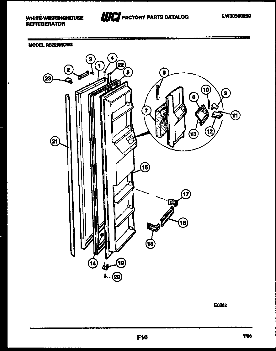 White-Westinghouse RS229MCH2 freezer door parts diagram