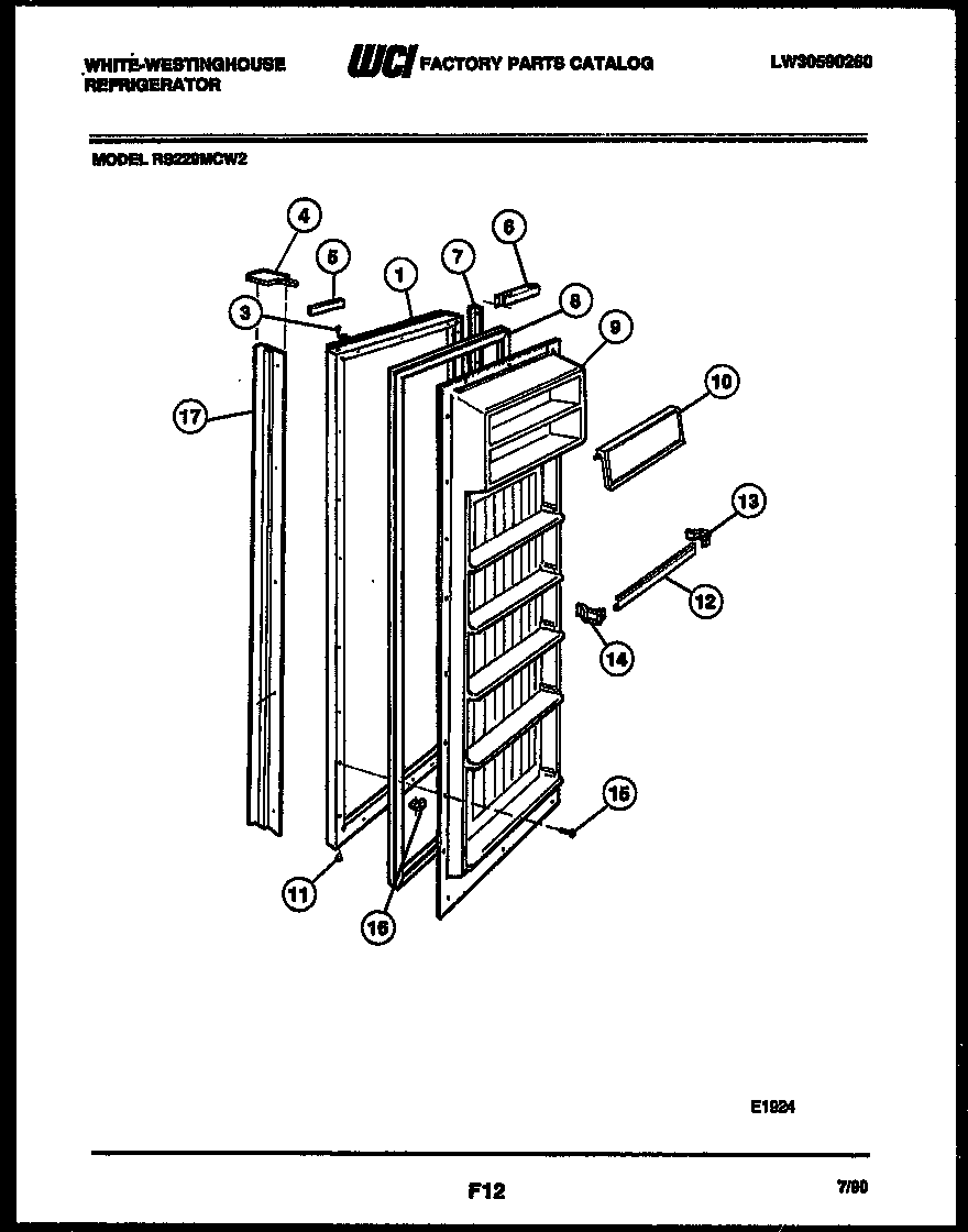 White-Westinghouse RS229MCH2 refrigerator door parts diagram