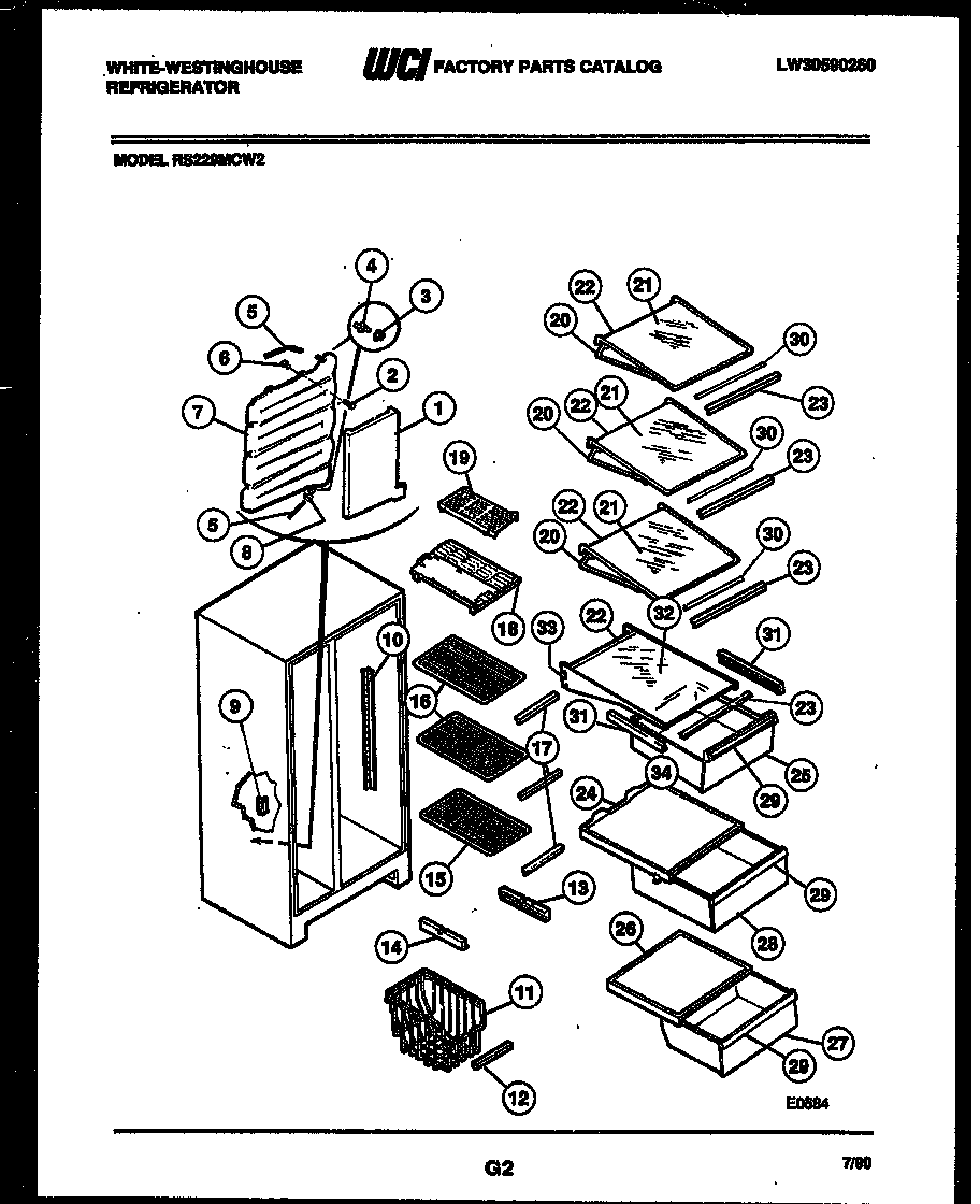 White-Westinghouse RS229MCH2 shelves and supports diagram